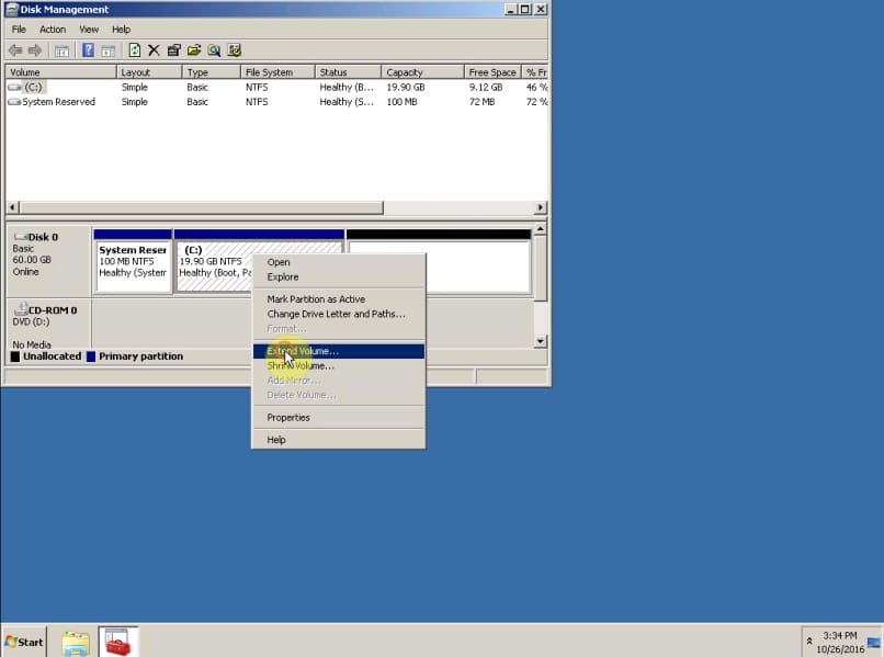 Extend hard drive in Windows 2008, 2012 and 2016