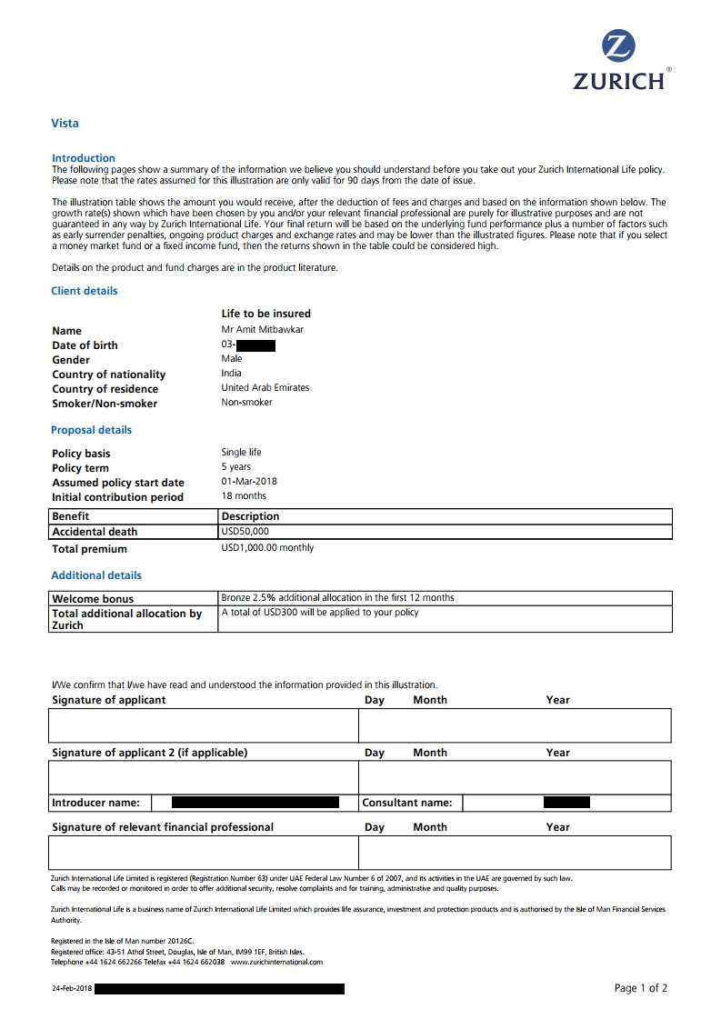 Zurich International Life Vista Review Financial Advisor in Dubai