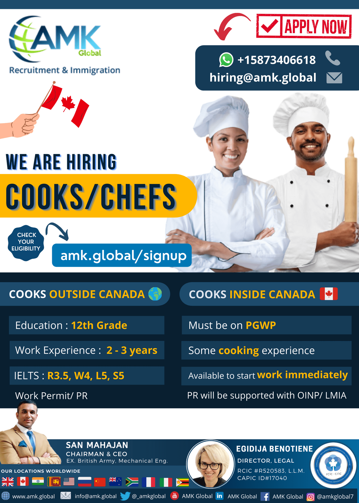 Cooks/Chefs Apply Now AMK Global Group