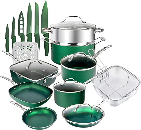 Granitestone Emerald Green 21 Piece Kitchen Set, Complete Cookware for