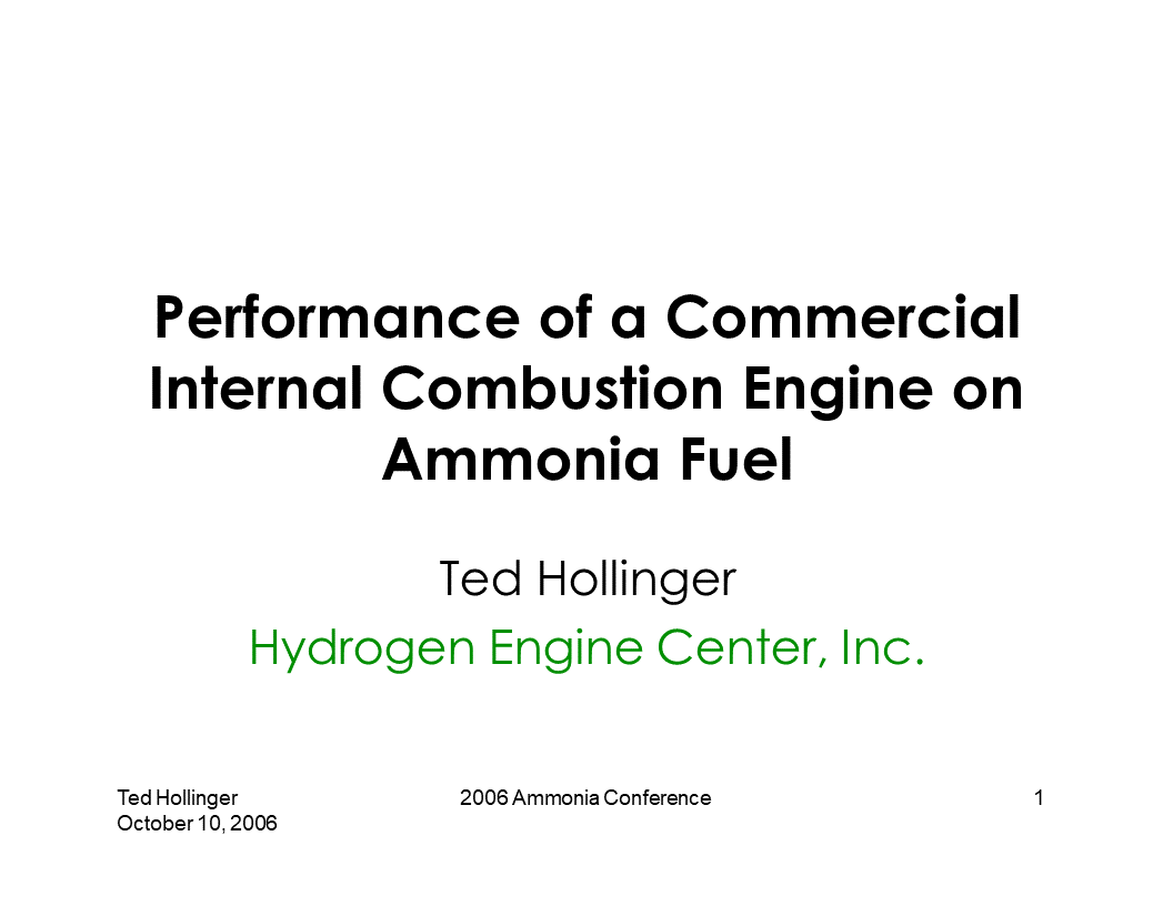 Performance of a Commercial Internal Combustion Engine on Ammonia Fuel