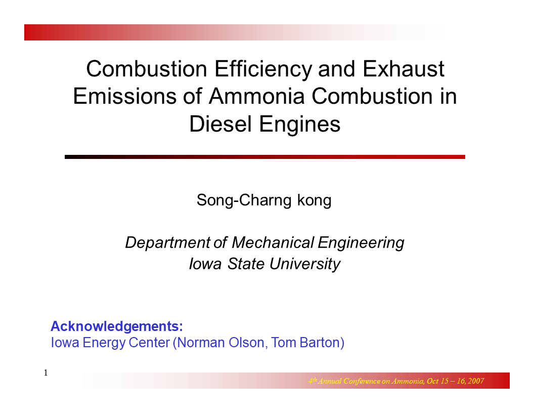 Combustion Efficiency and Exhaust Emissions of Ammonia Combustion in