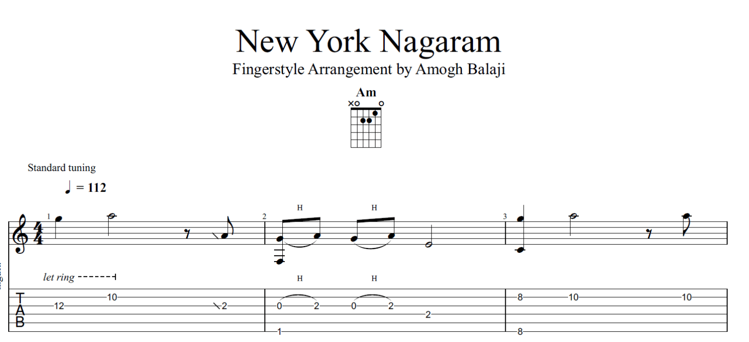 New York Nagaram Fingerstyle Guitar Tab Amogh Official