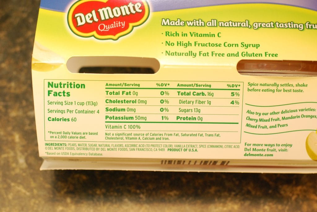 Dole Pear Fruit Cup Nutrition Facts Nutrition Ftempo