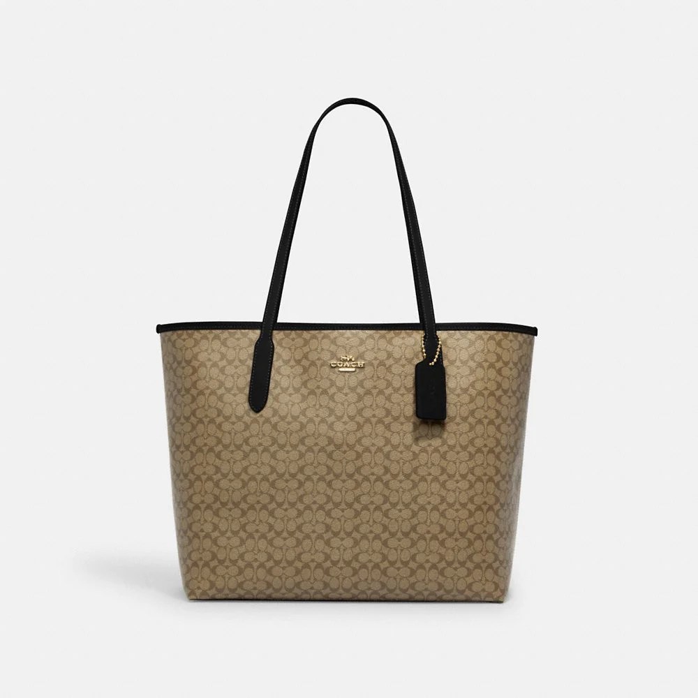 (Pre Order) coach open city tote micro signature in khaki black Amory