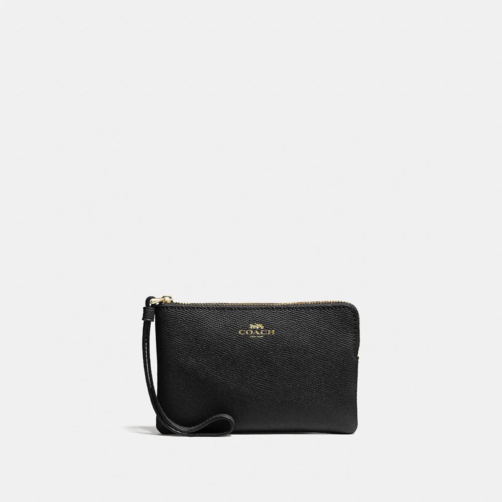 (Pre Order) coach small corner zip wristlet in black Amory