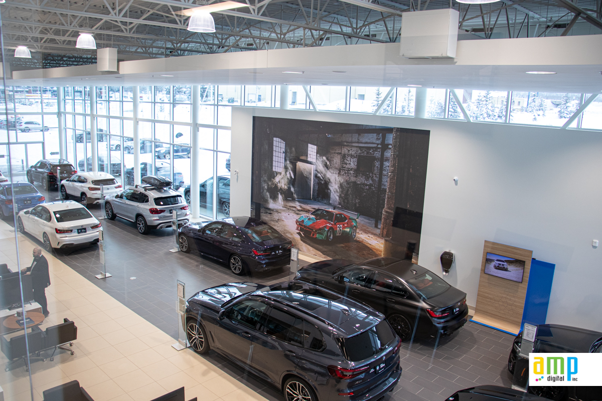 Large format vinyl murals printed at the BMW SainteAgathe car