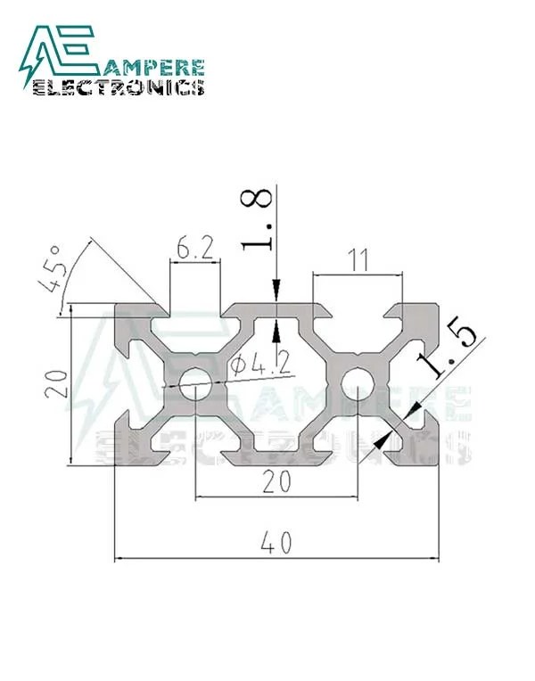 2040 VSlot Aluminum Profile Extrusion (1M Silver Anodized) Ampere Electronics