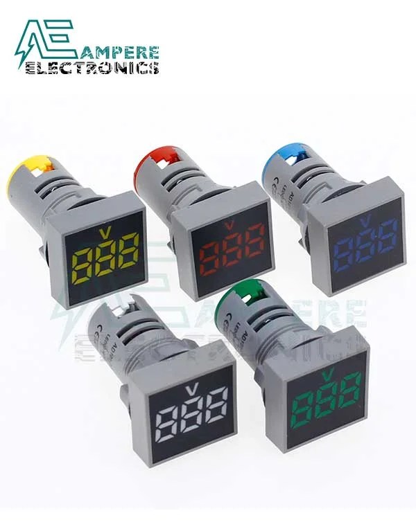 Square Voltage Indicator 20500Vac 22mm Green Ampere Electronics