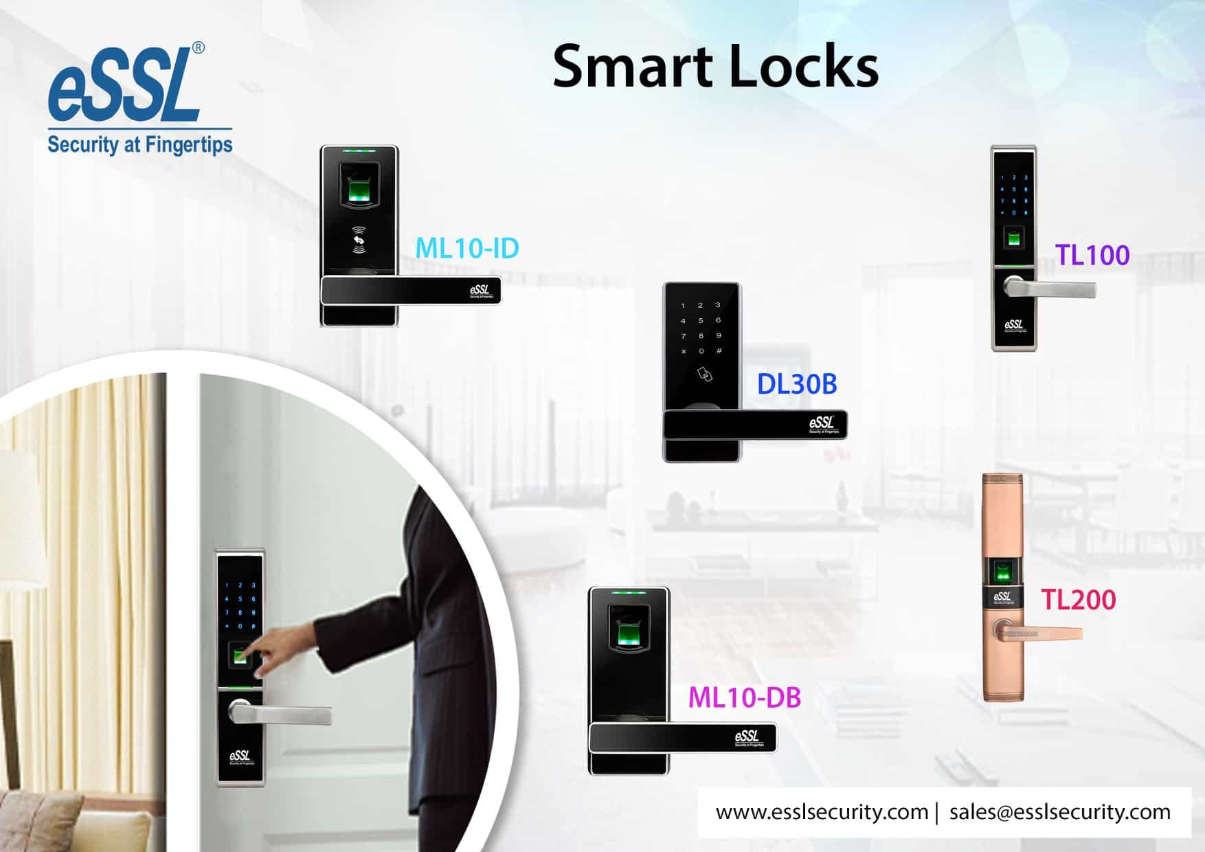 Smart Lock for Full Glass door Fingerprint Door Lock eSSL GL100