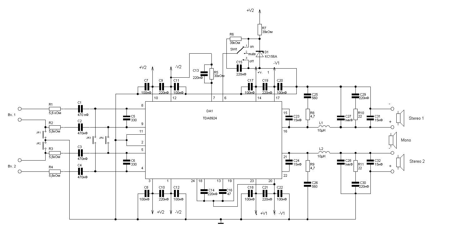 240W Class D Audio Amplifier based TDA8924 Amplifier Circuit Design
