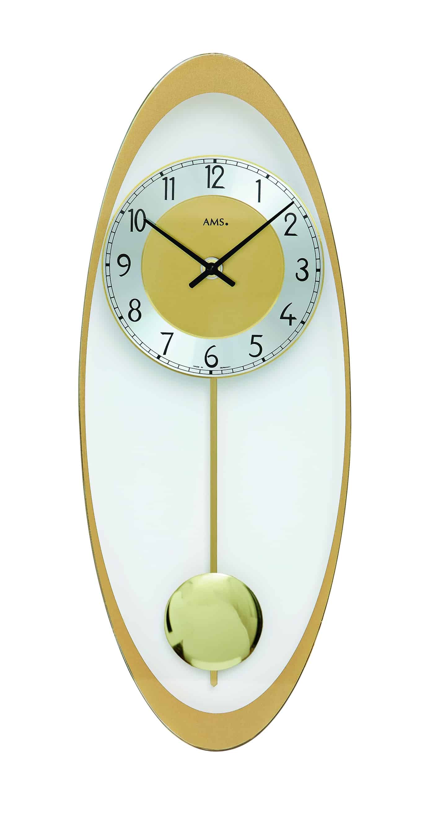 AMS W7417 mineral glass quartz wall clock with moving pendulum