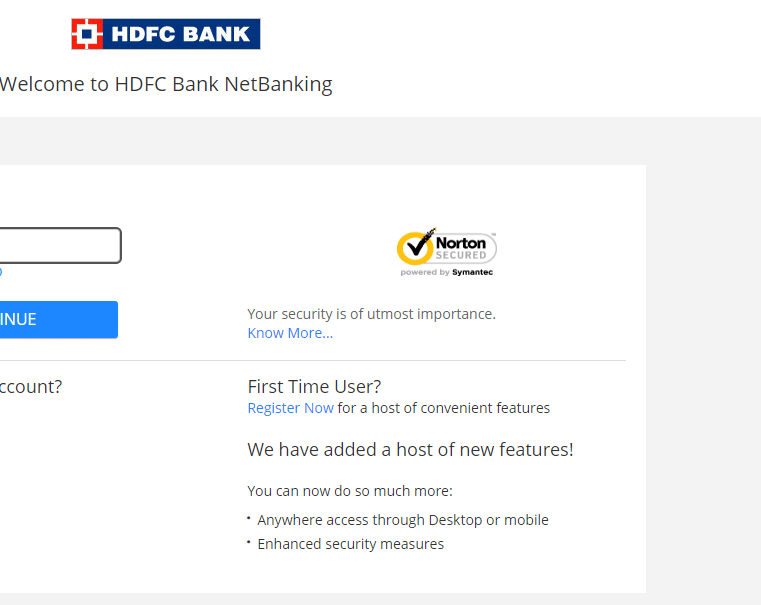 HDFC Banking Login Registration Reset Password