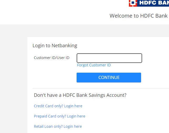 HDFC Banking Login Registration Reset Password
