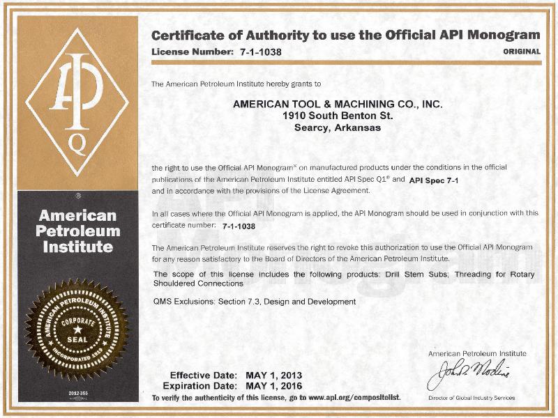 API 71 American Tool and Machining, Inc