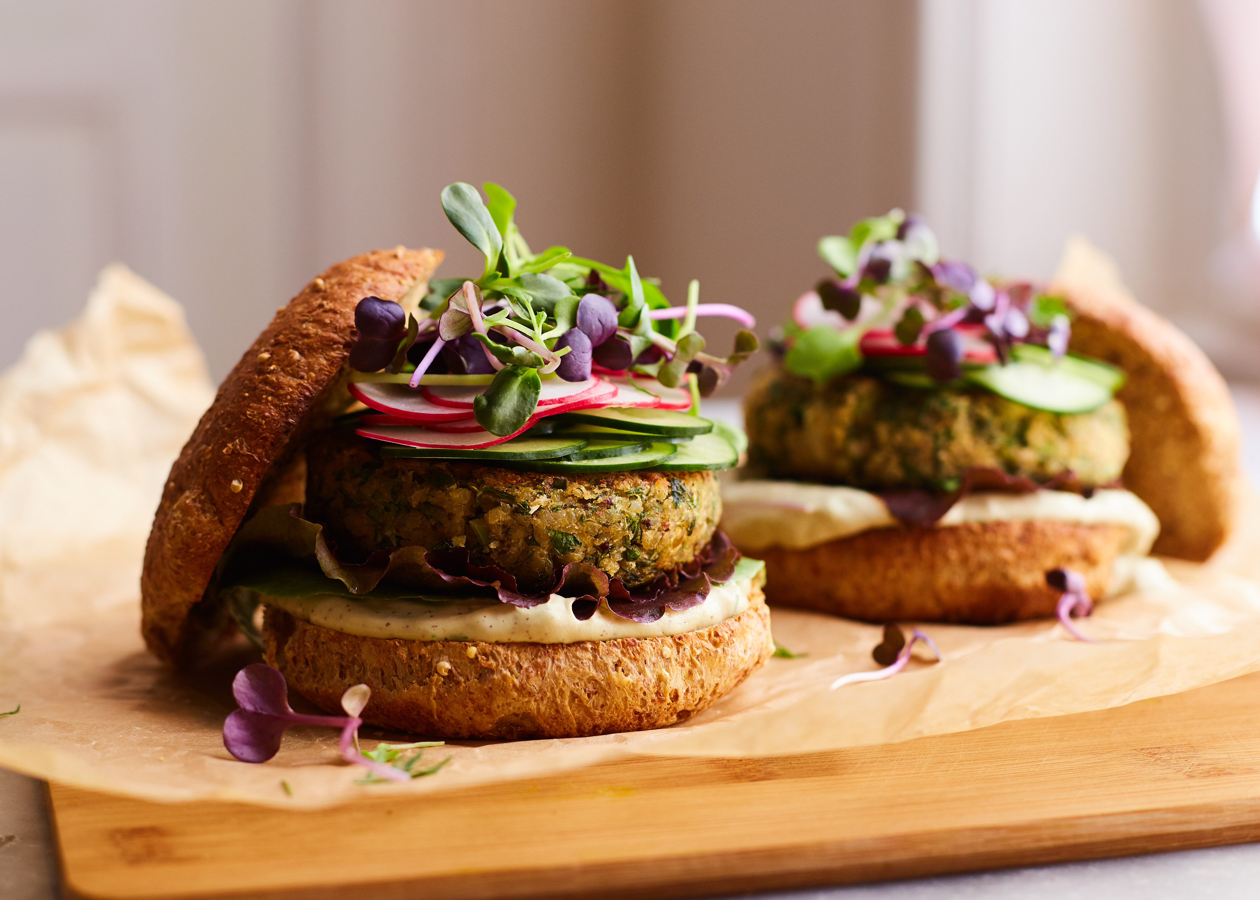 Quinoa white bean burgers with a special sauce Amy Chaplin