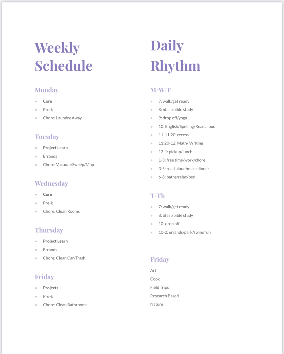 homeschool schedule