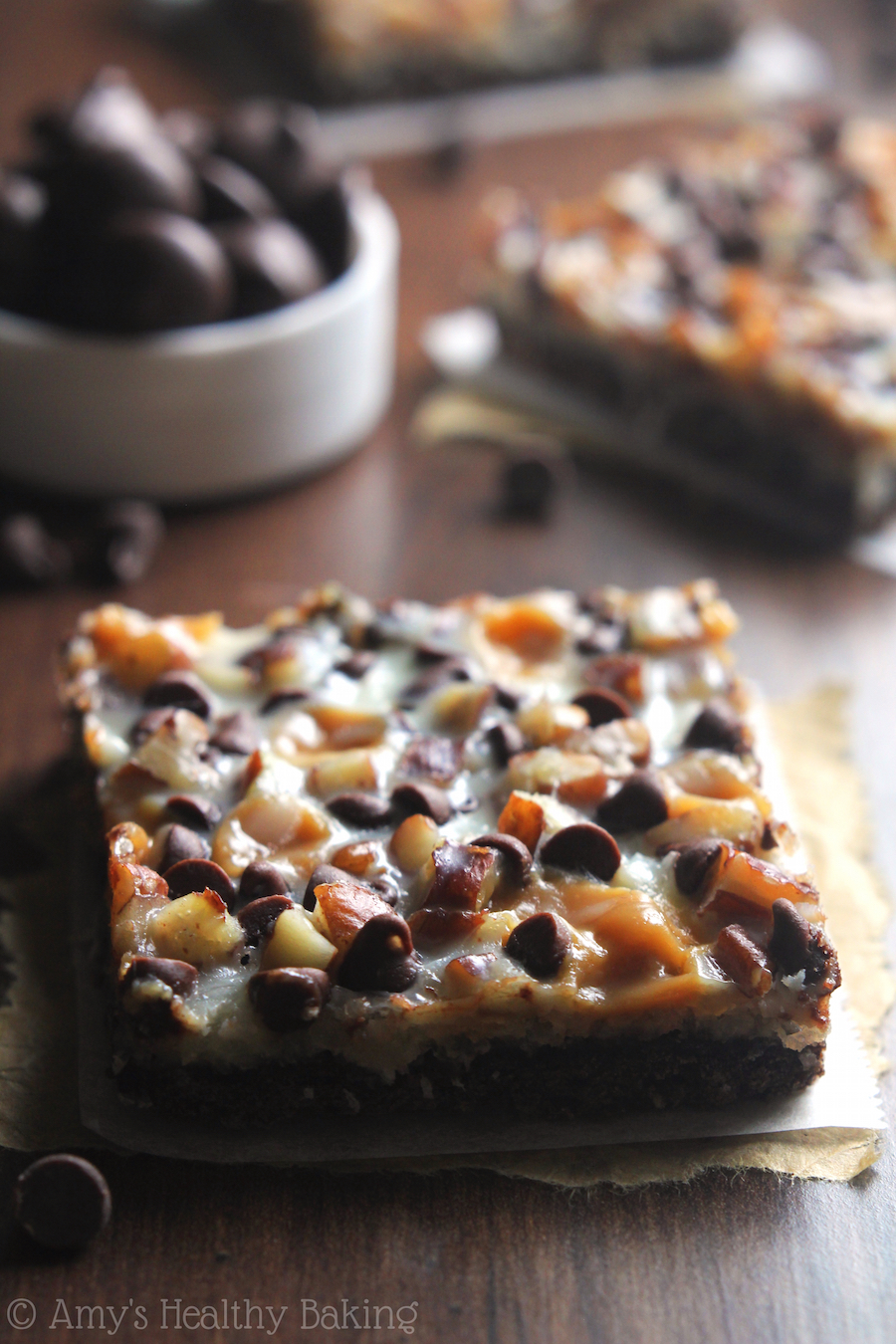 Skinny Chocolate Caramel Seven Layer Bars Amy S Healthy Baking
