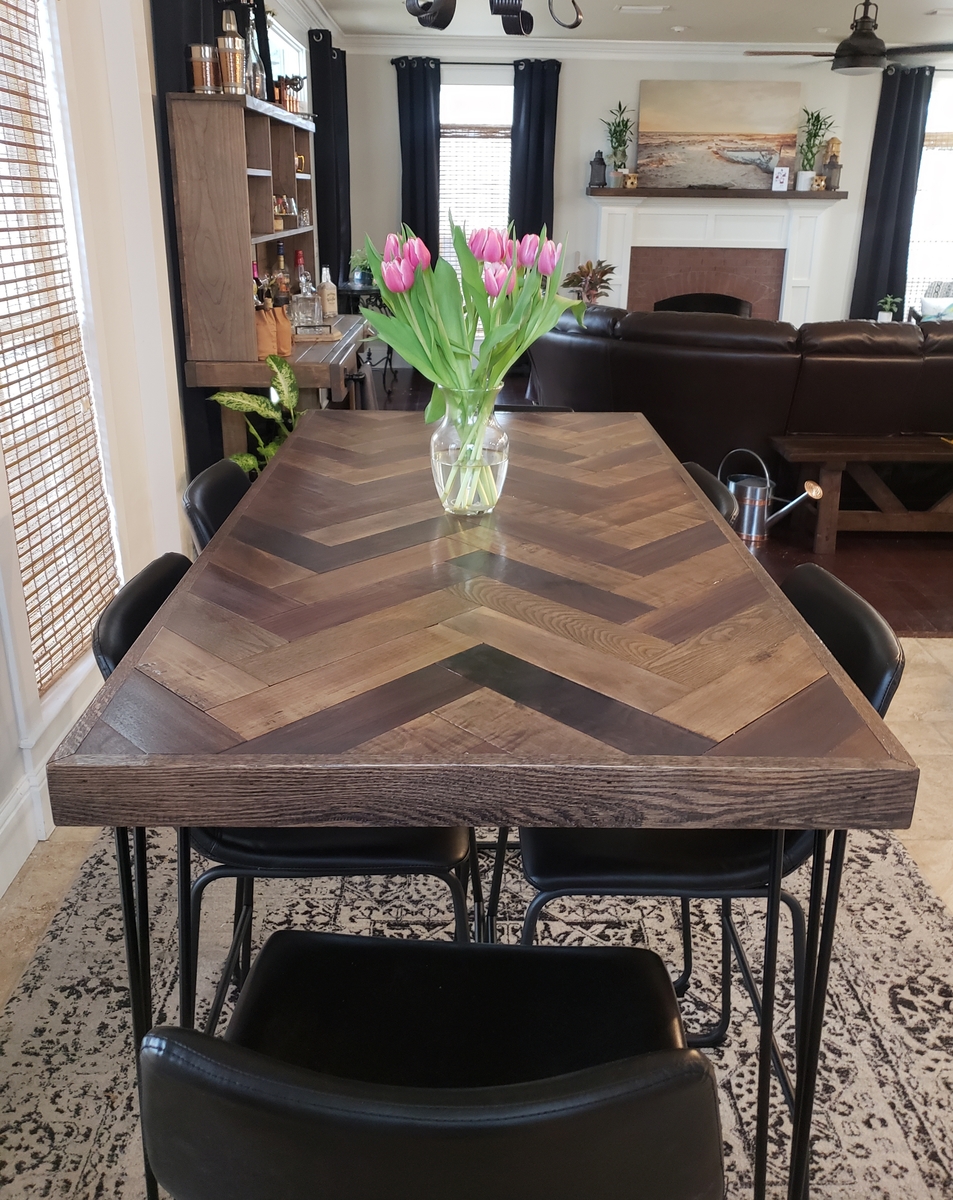 Herringbone Bar Height Dining Table with Hairpin Legs Ana White