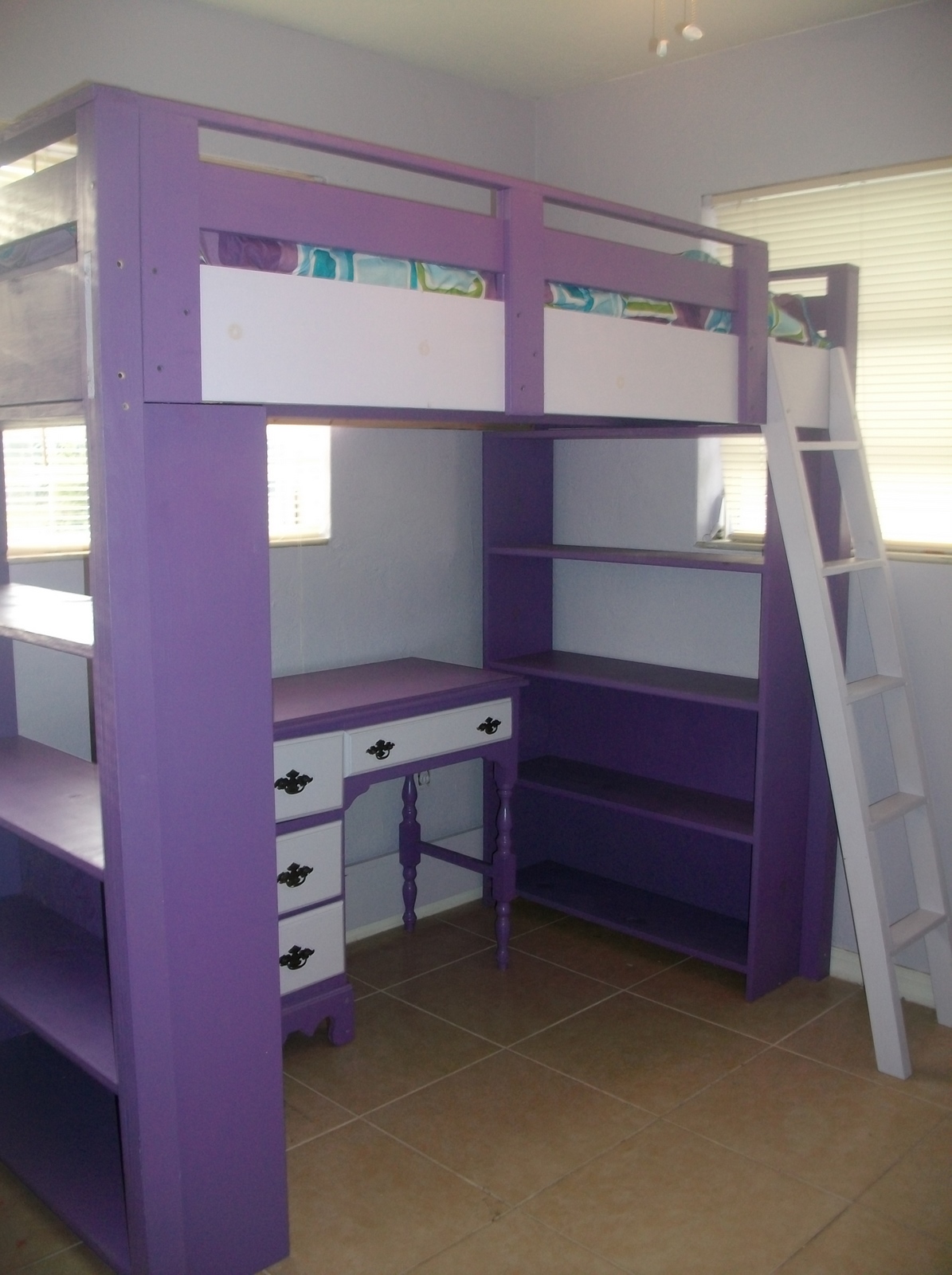 Ana White Purple Loft Bed with Bookcases DIY Projects