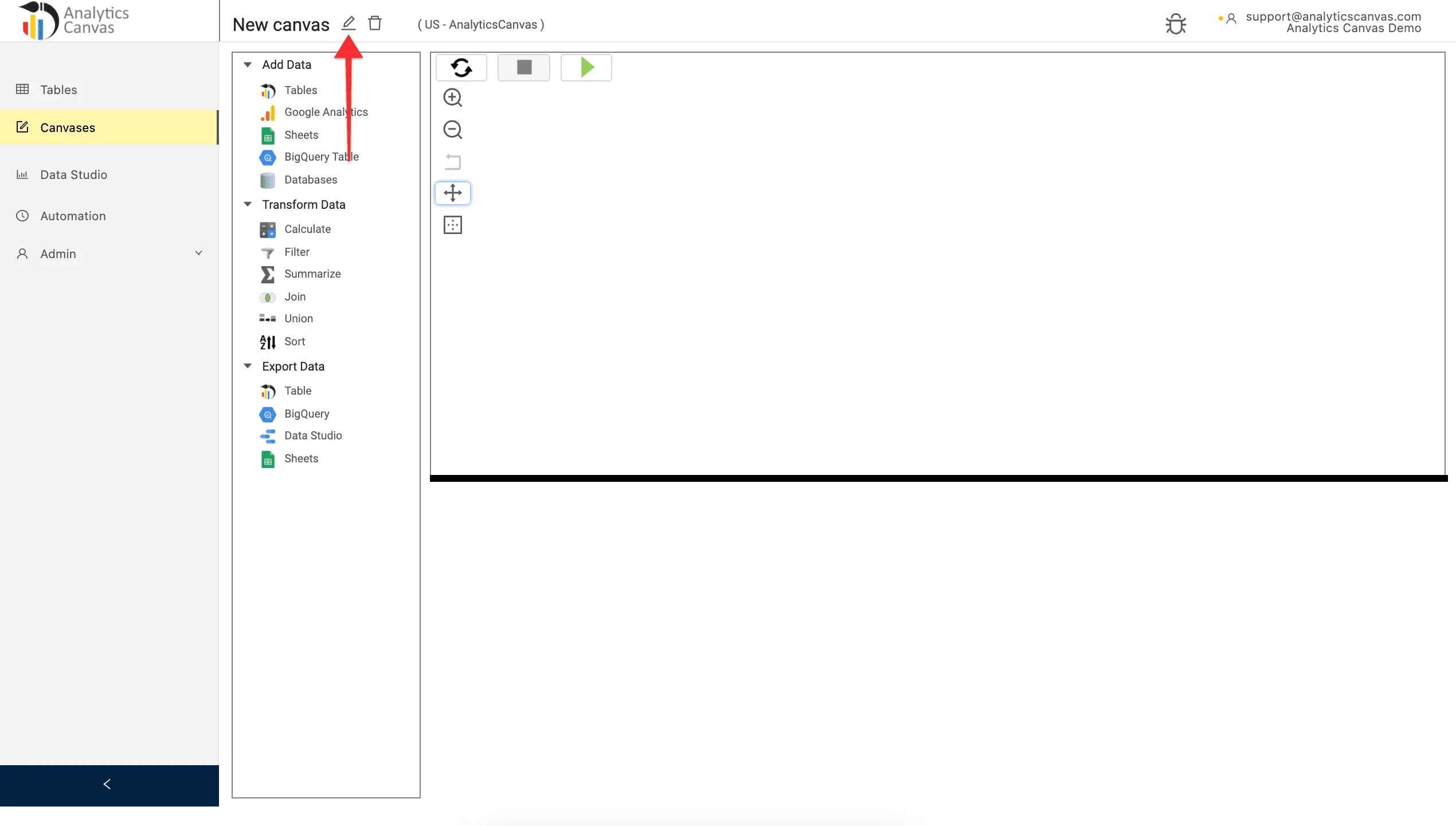 Introduction to a Canvas (UI Overview) Analytics Canvas