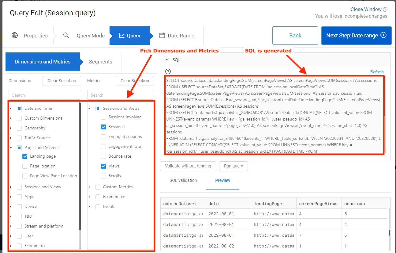 GA4 BigQuery Query Builder