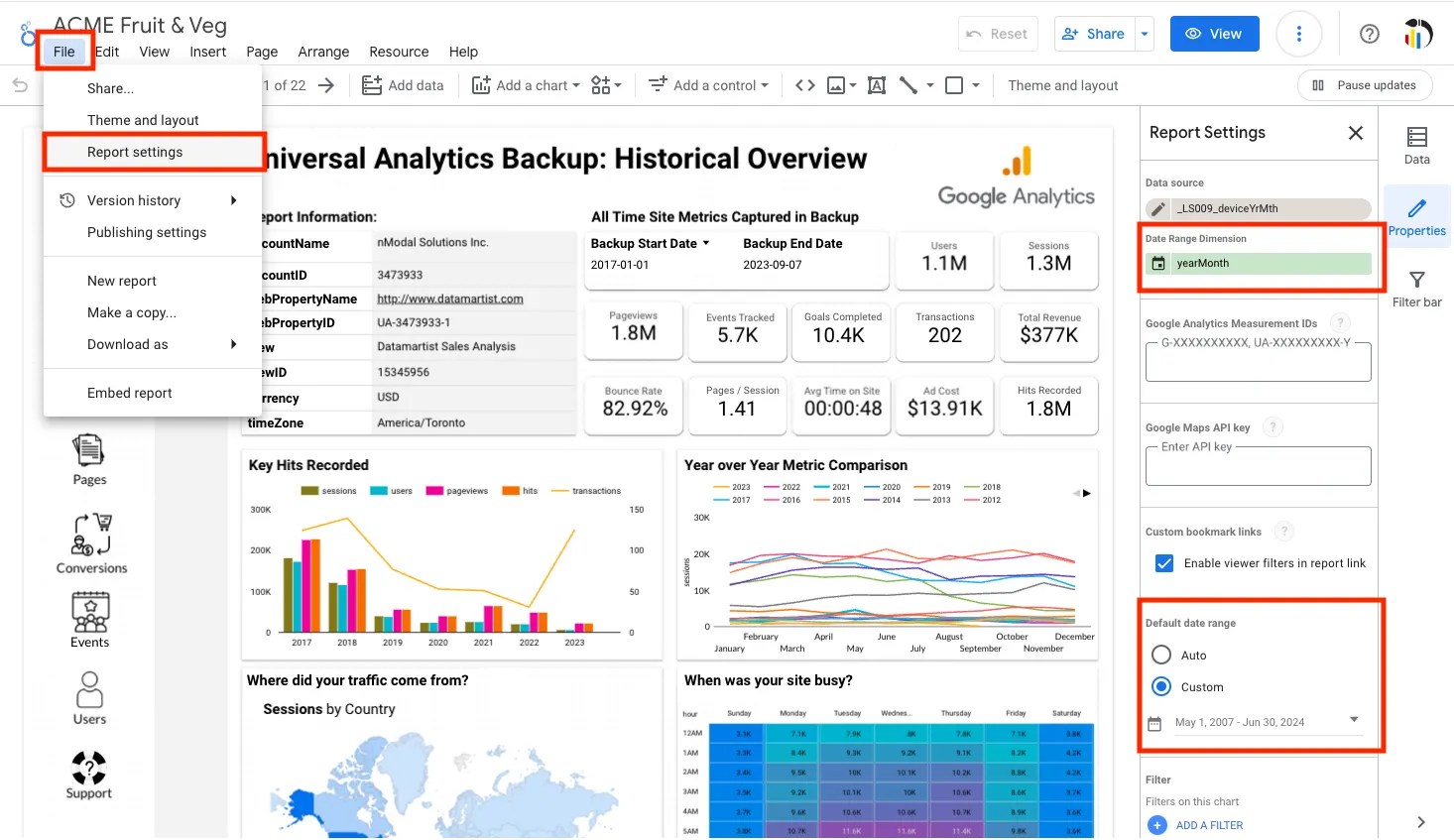 How to change the Default Date Range in a Looker Studio report