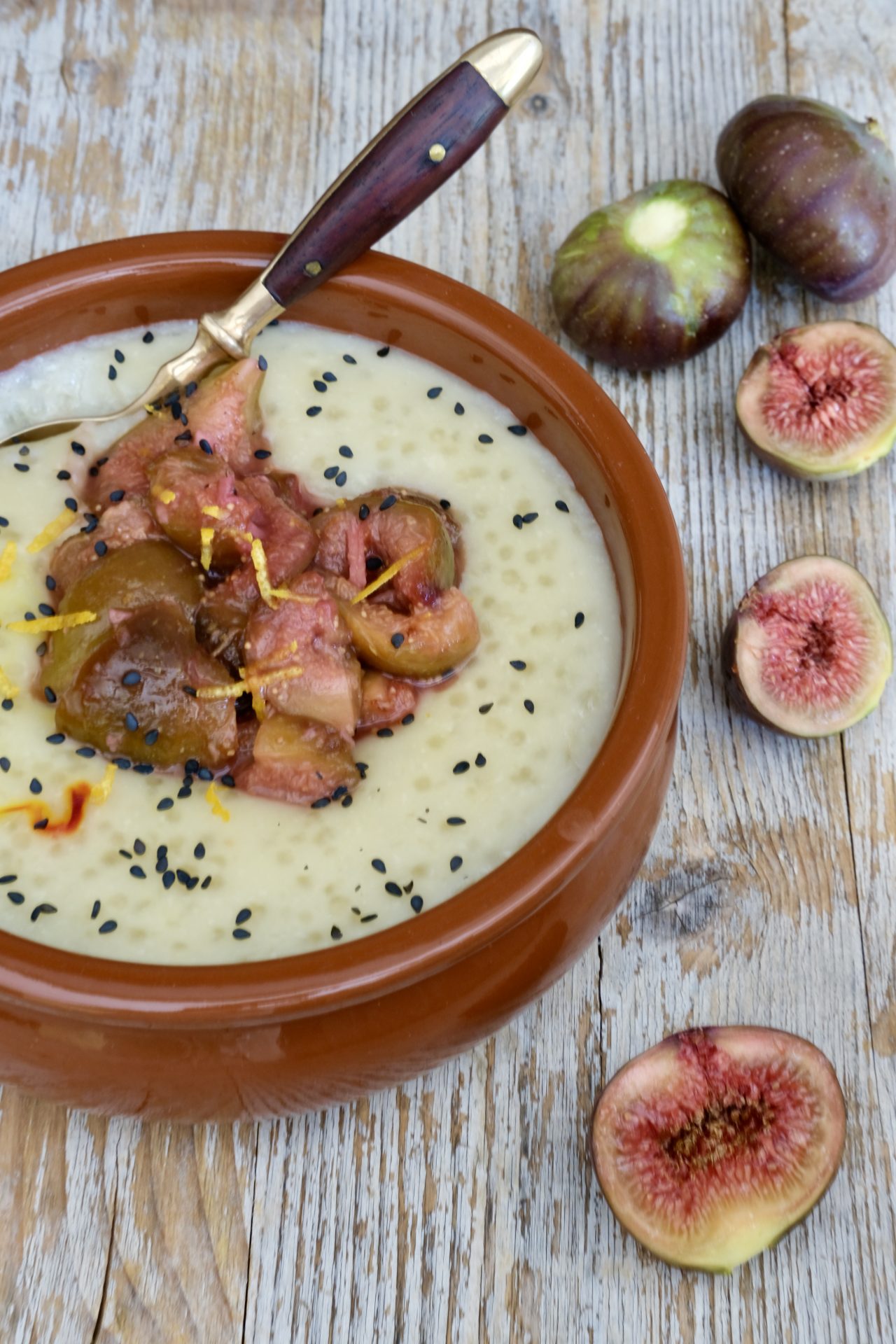 Tapioca Saffron Pudding with Fresh Fig Jam
