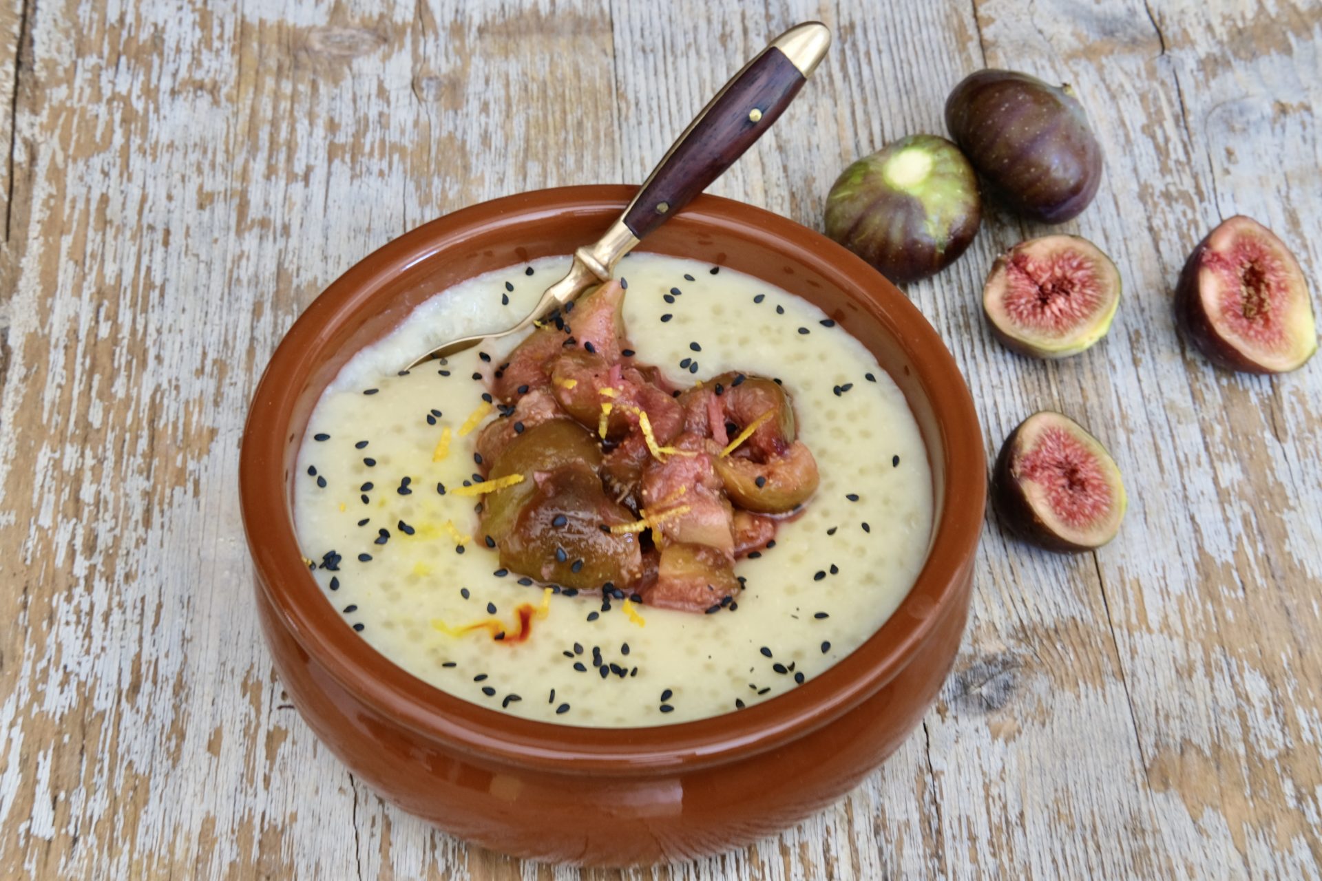Tapioca Saffron Pudding with Fresh Fig Jam