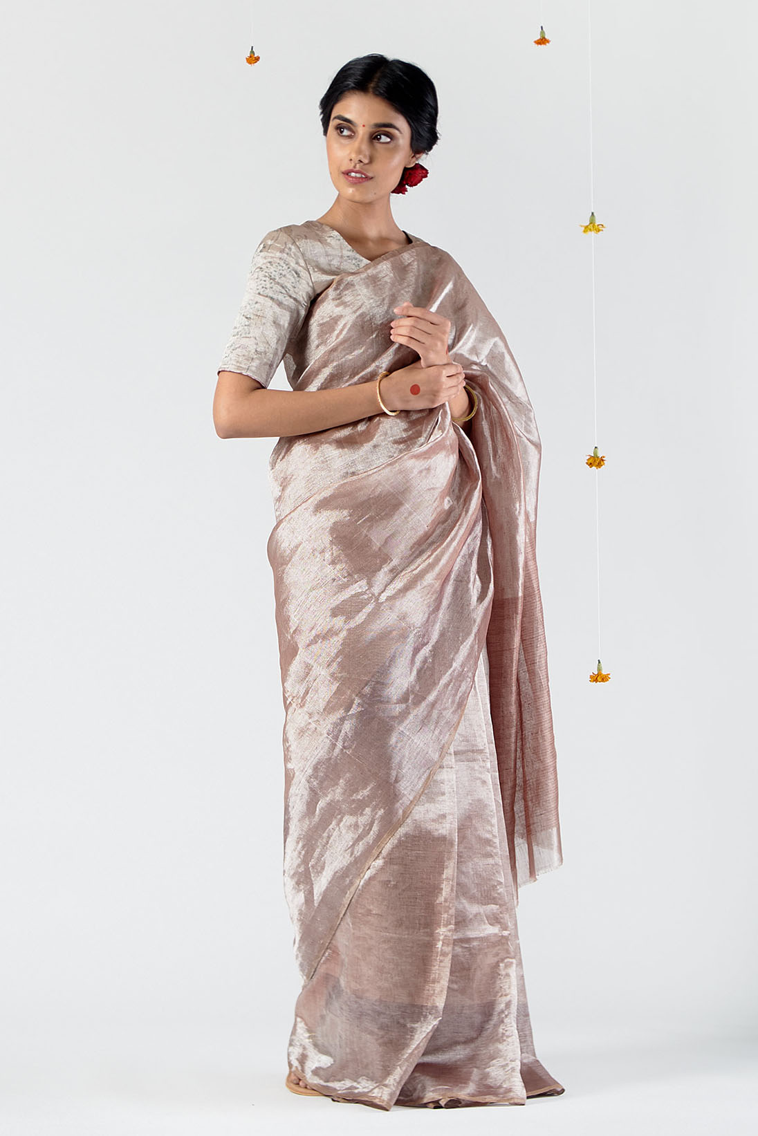Silver metallic sari Anavila