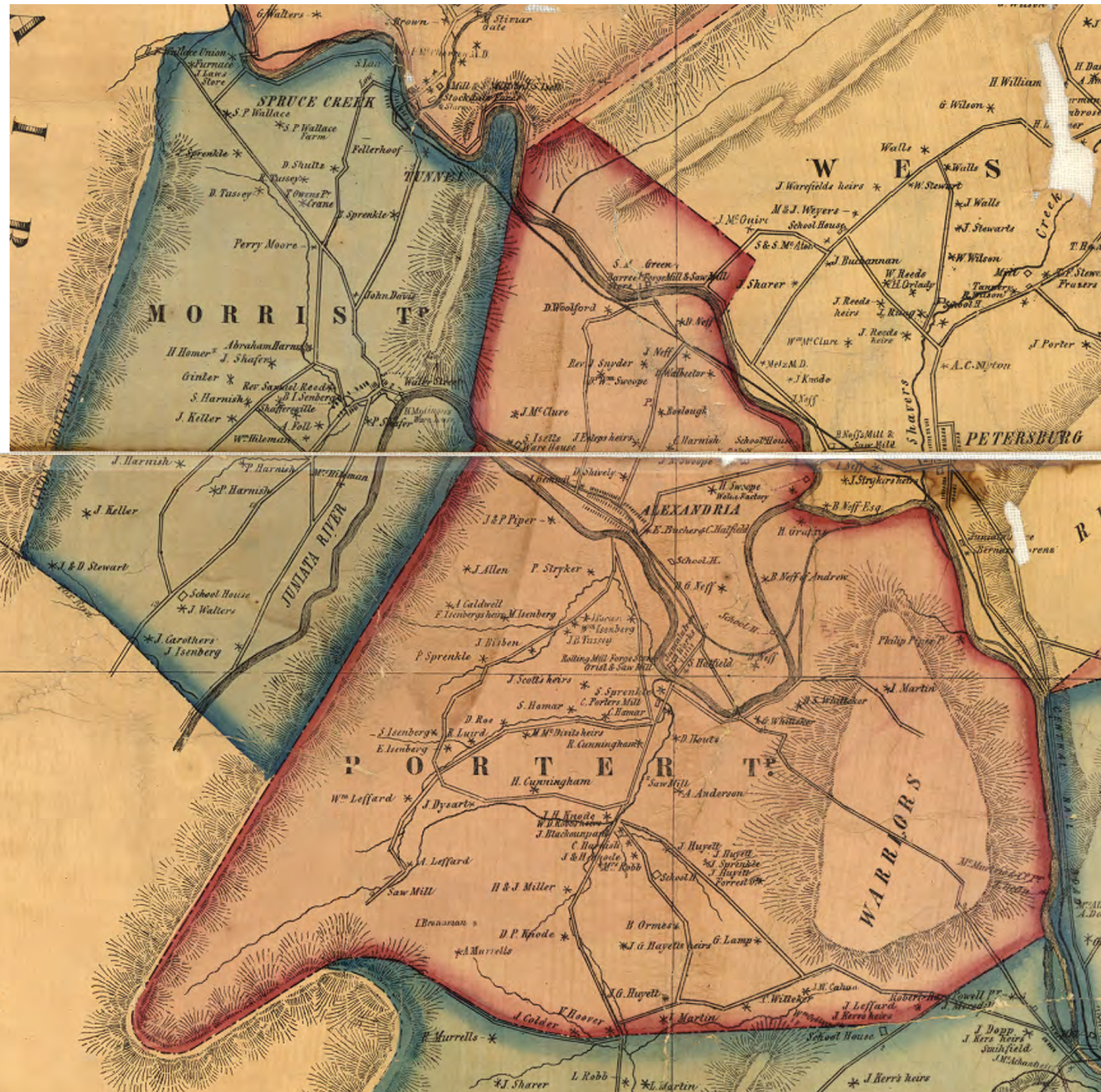 Antique Huntingdon, Pennsylvania 1963 US Geological Survey Topographic