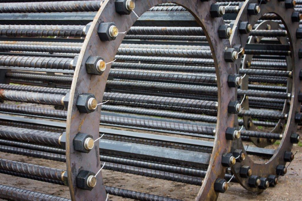 ASTM A615 Rebar Cages With ASTM A36 Plate Steel Bases Anchor Bolts