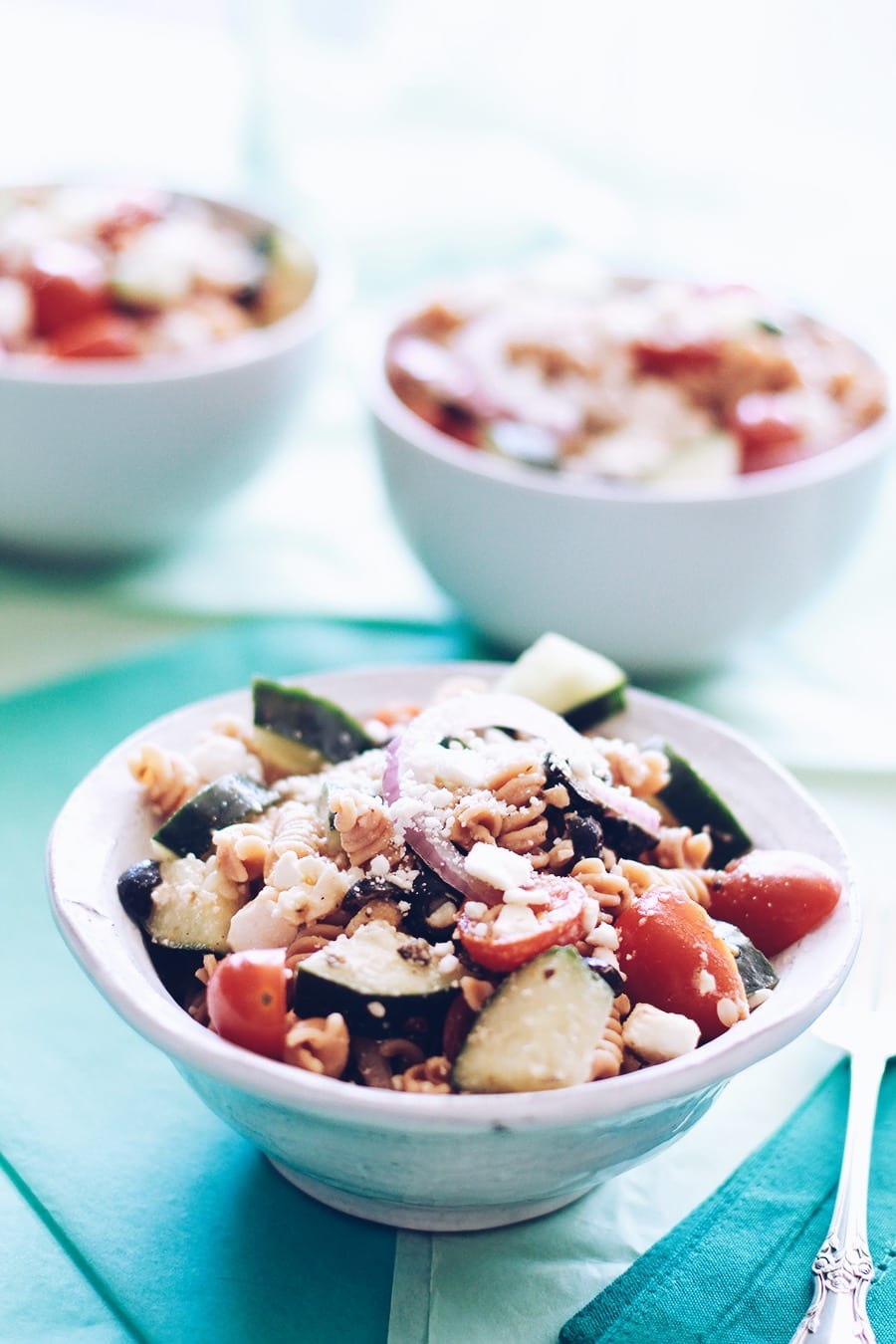 Protein Packed Mediterranean Pasta Salad with Lemon Vinaigrette