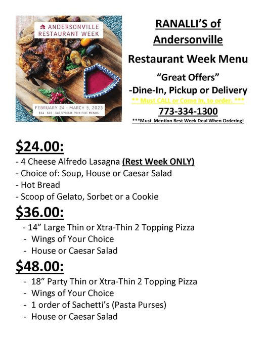 Andersonville Restaurant Week 2023 in Chicago at Andersonville