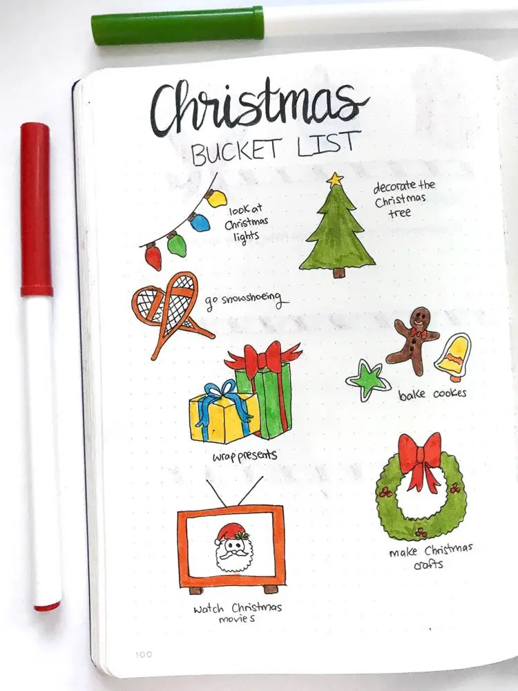 Christmas bucket list bullet journal page Andrea Peacock