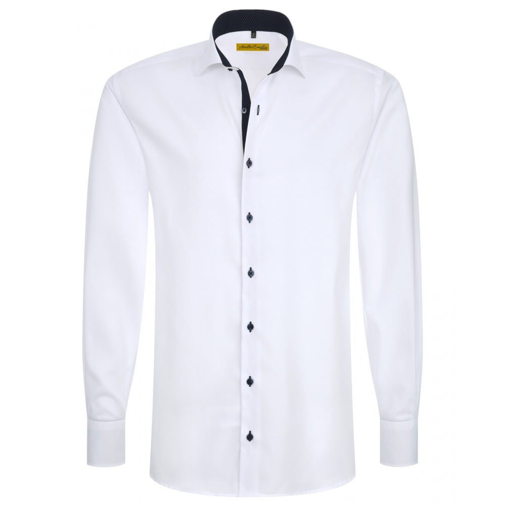 Slim Fit Luxury White Shirt With Inside Black Trimmimg