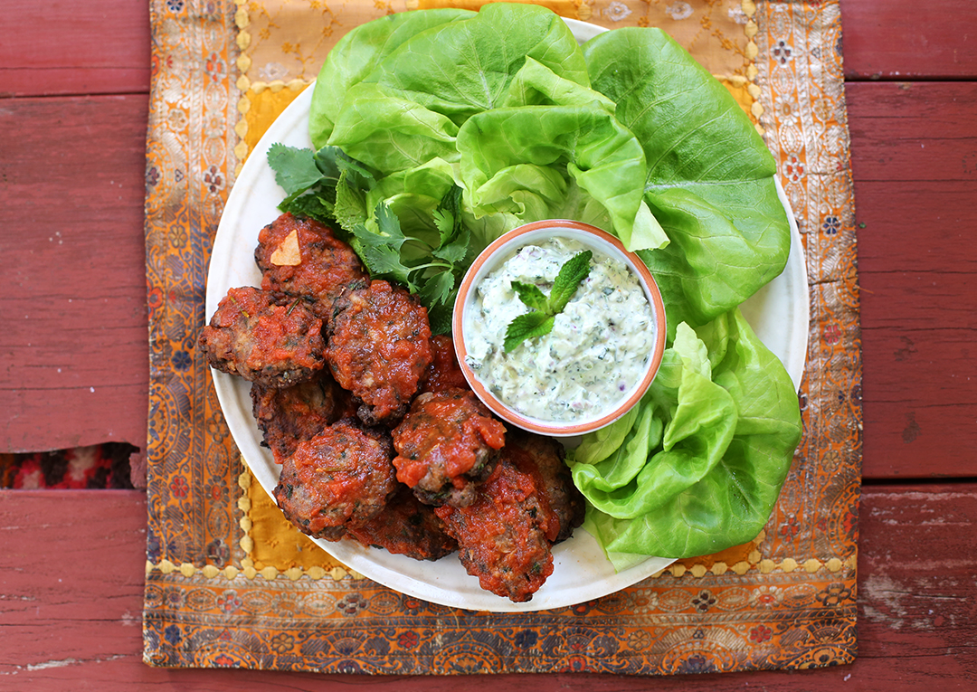 Moroccan Kefta with Herb Yogurt Sauce Andrew Zimmern