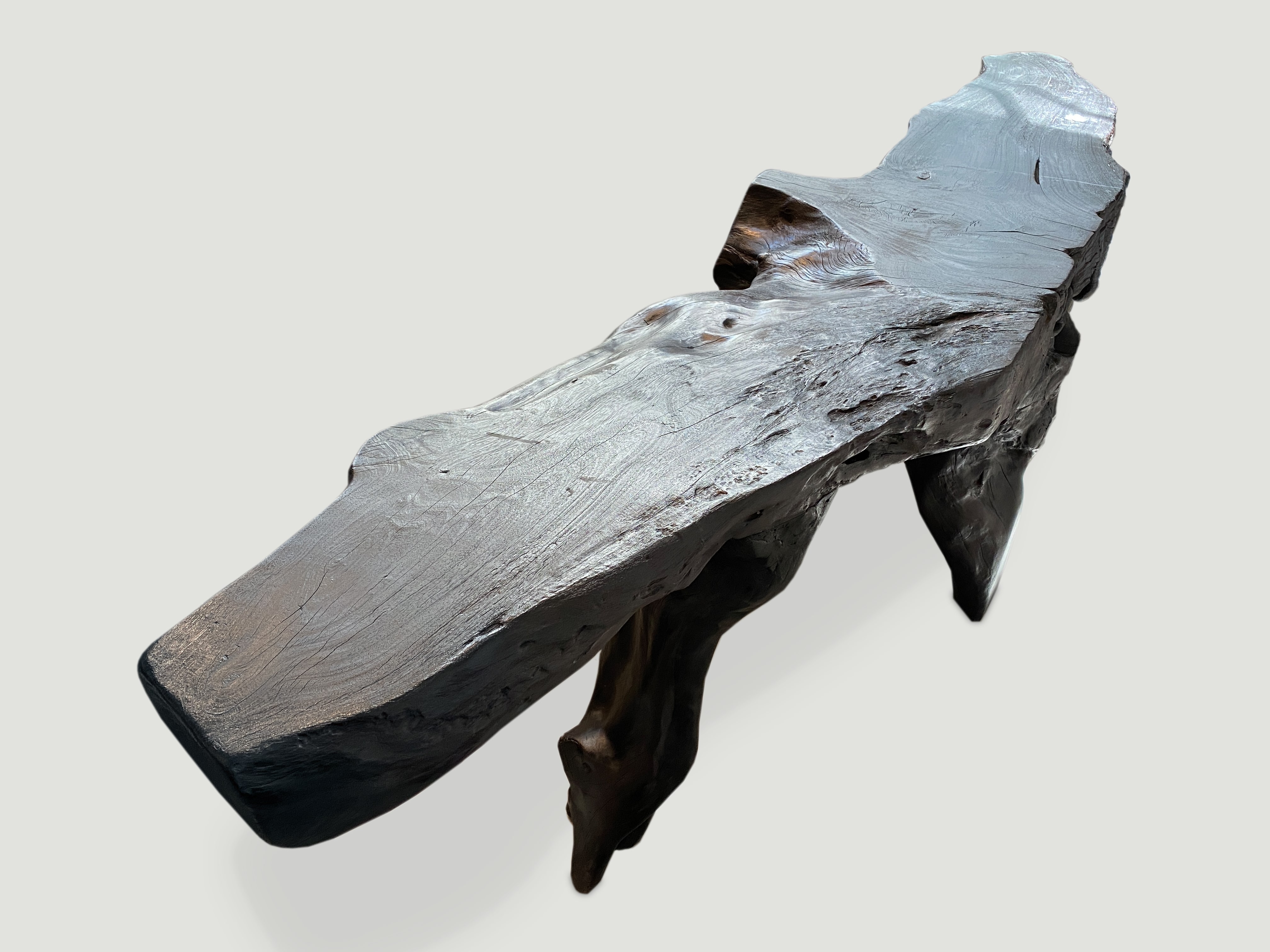 Sculptural Charred Teak Root Console Table K8MA Andrianna Shamaris