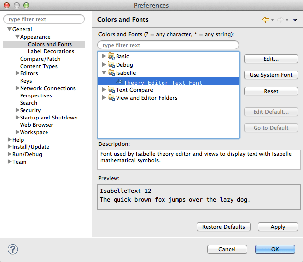 Adjust Isabelle font Isabelle/Eclipse