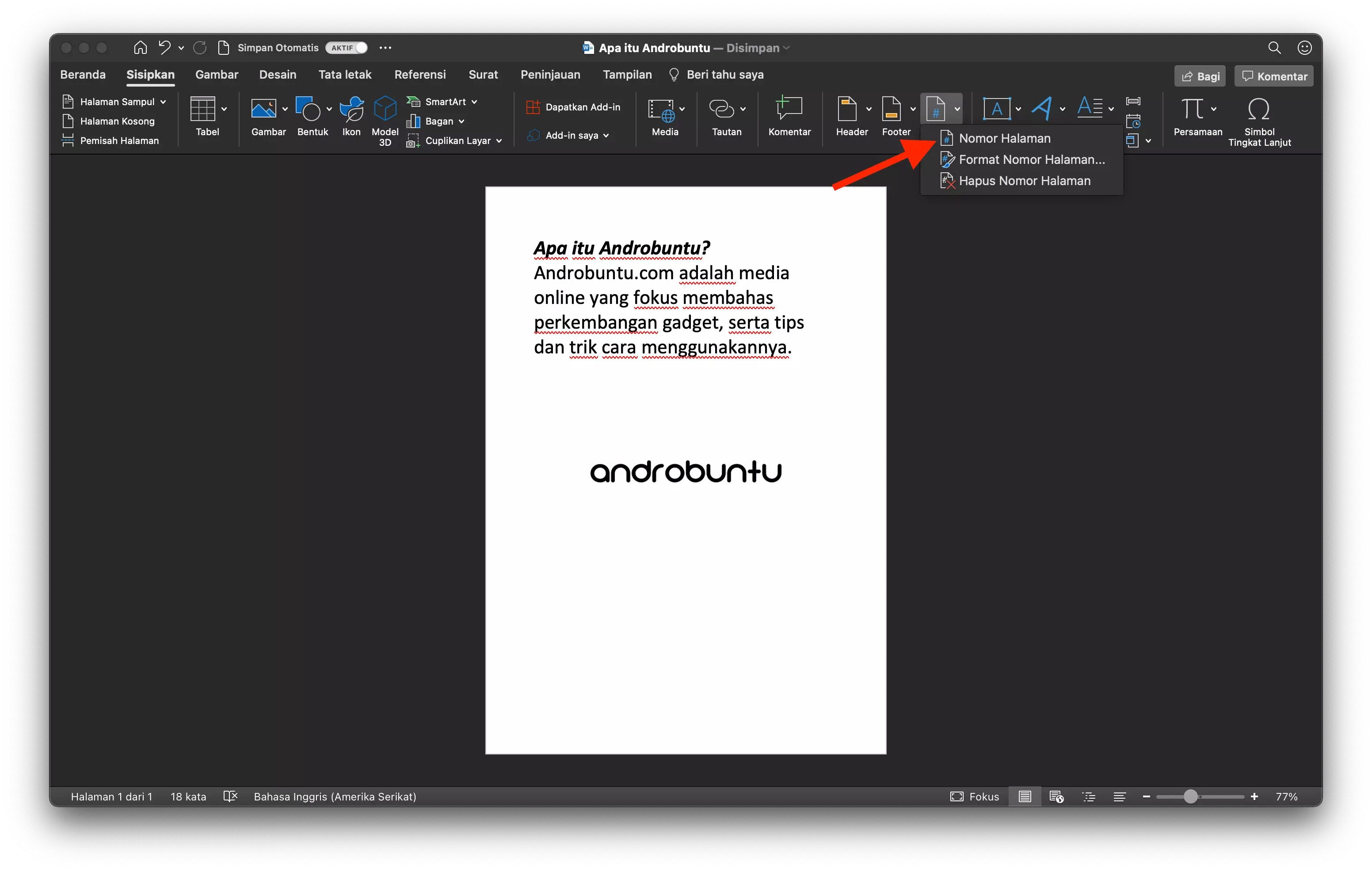 Cara Membuat Nomor Halaman di Microsoft Word - Androbuntu