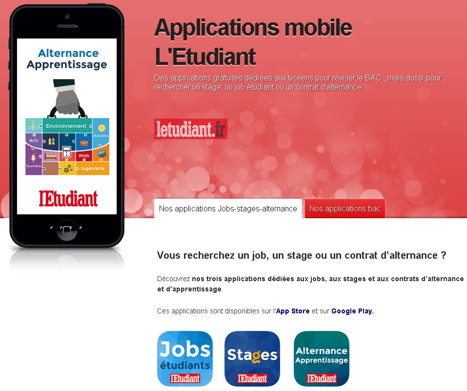 L'Etudiant lance 3 applications Jobs, Stages et contrat en alternance