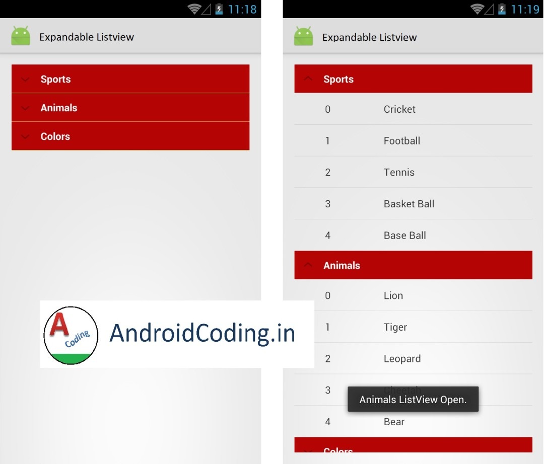 Android Expandable Listview example Expandable listview