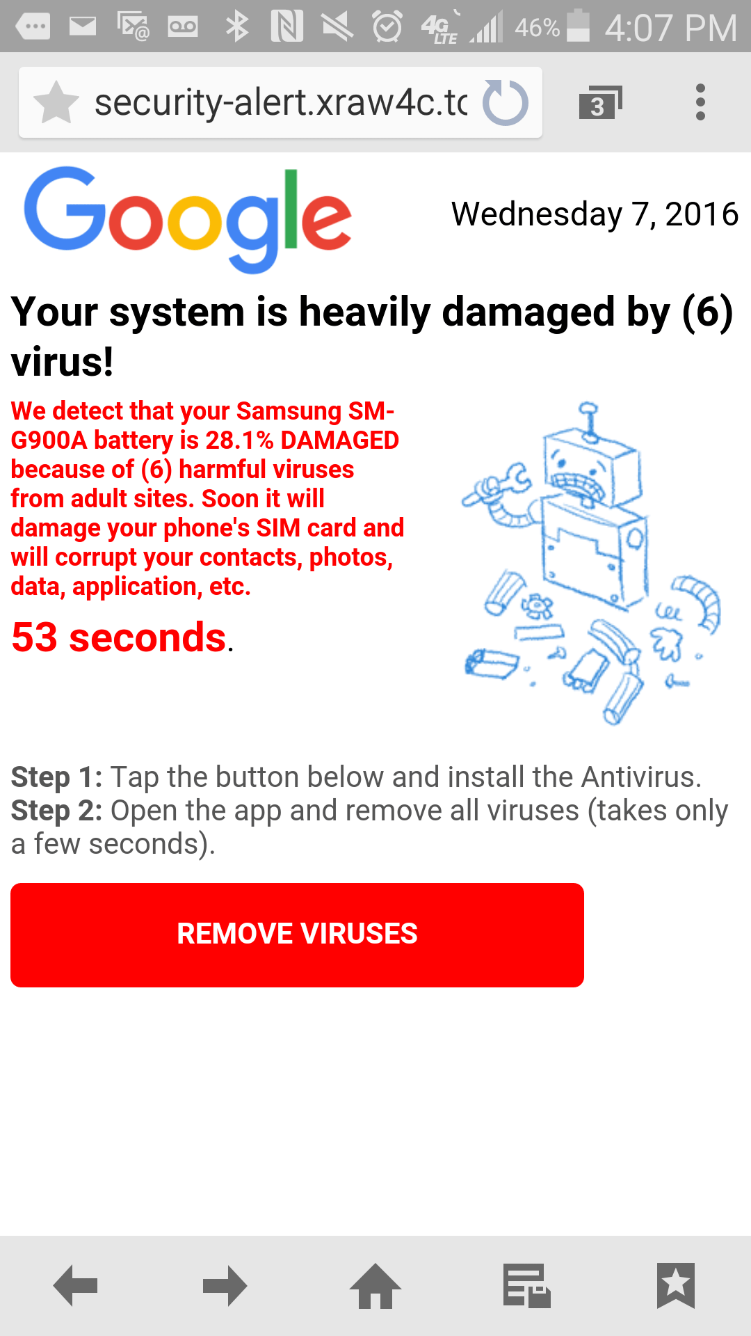 very annoying fake virus warning Android Forums
