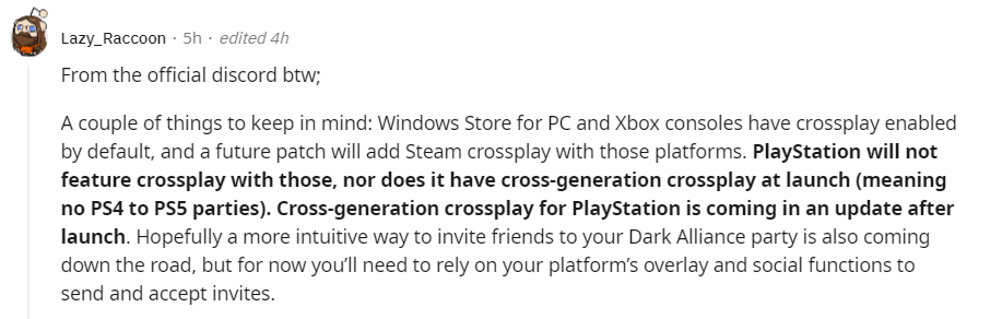 Dungeons & Dragons Dark Alliance Crossplay (PS5 to PS4) not working
