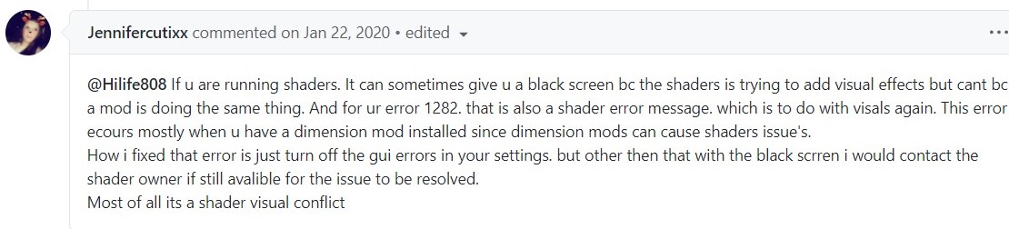 Minecraft OpenGL error 1282 Invalid Operation Black screen issue How