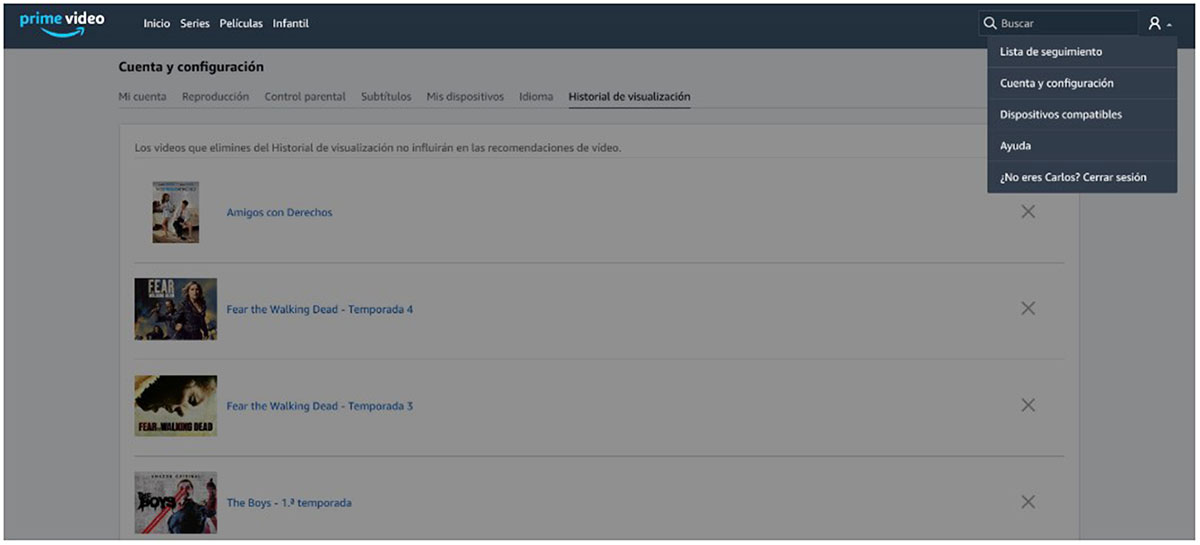 Cómo eliminar el historial de reproducción en Amazon Prime Video