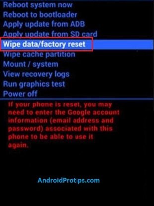 wipe data option - recovery mode