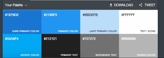 Códigos de colores Material Design Android