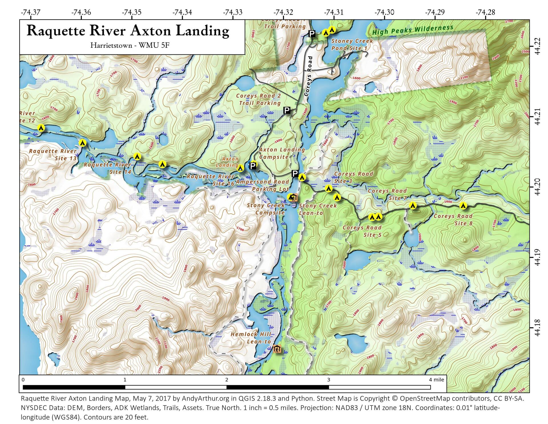 Map Raquette River Axton Landing Andy