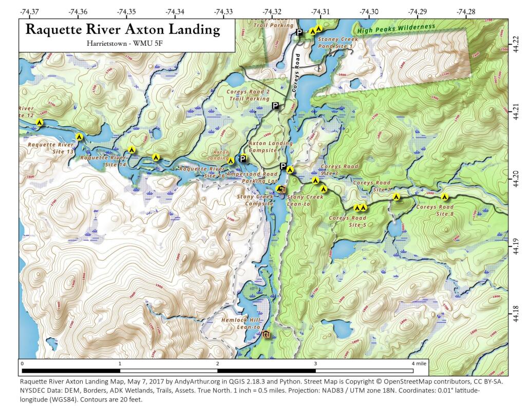 Map Raquette River Axton Landing Andy